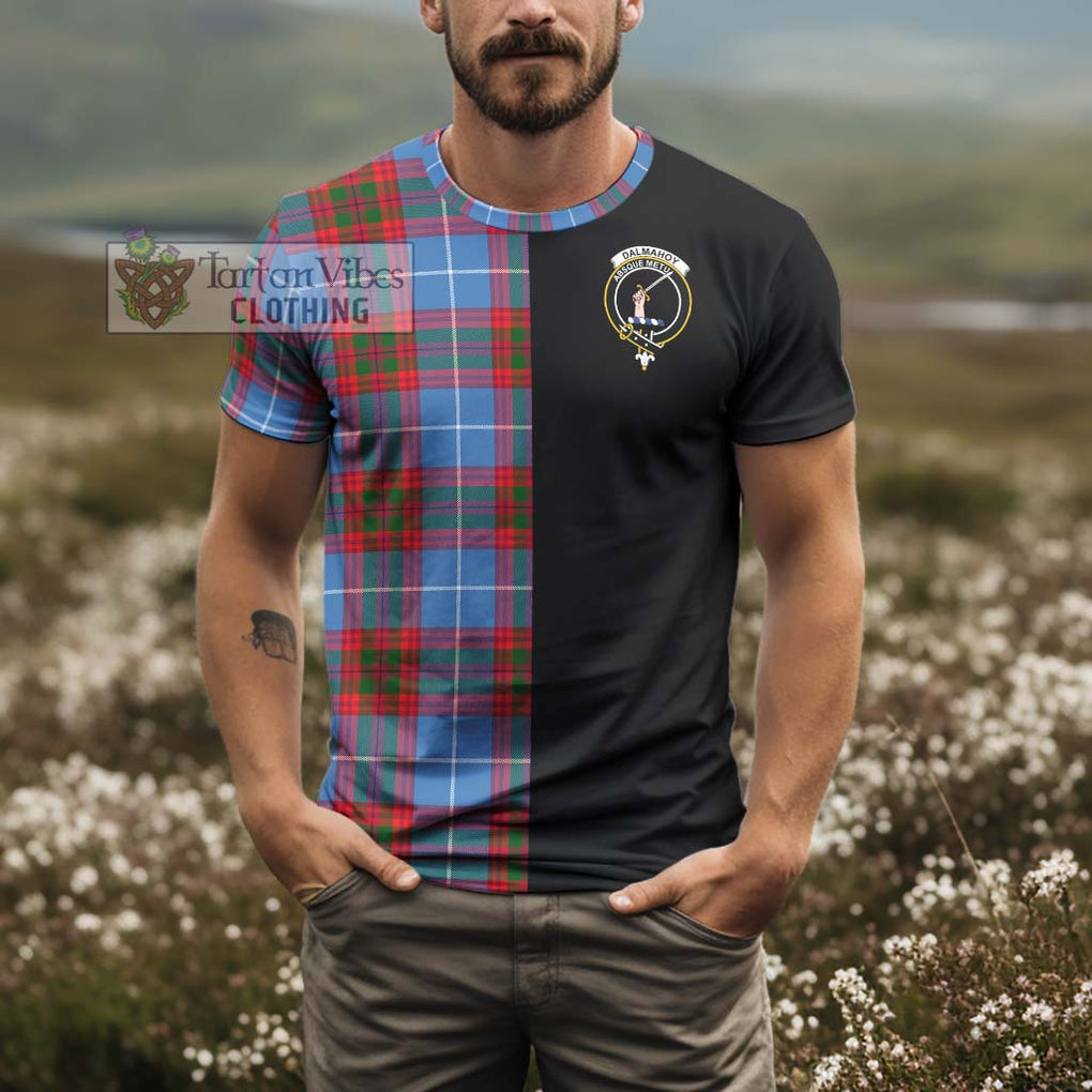 Dalmahoy Tartan T-Shirt with Family Crest and Half Of Me Style - Tartanvibesclothing Shop