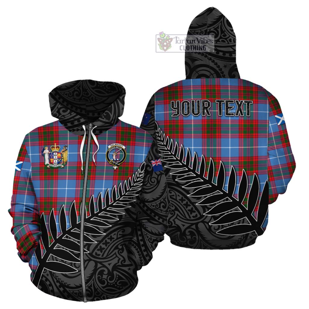 Tartan Vibes Clothing Dalmahoy Crest Tartan Cotton Hoodie with New Zealand Silver Fern Half Style