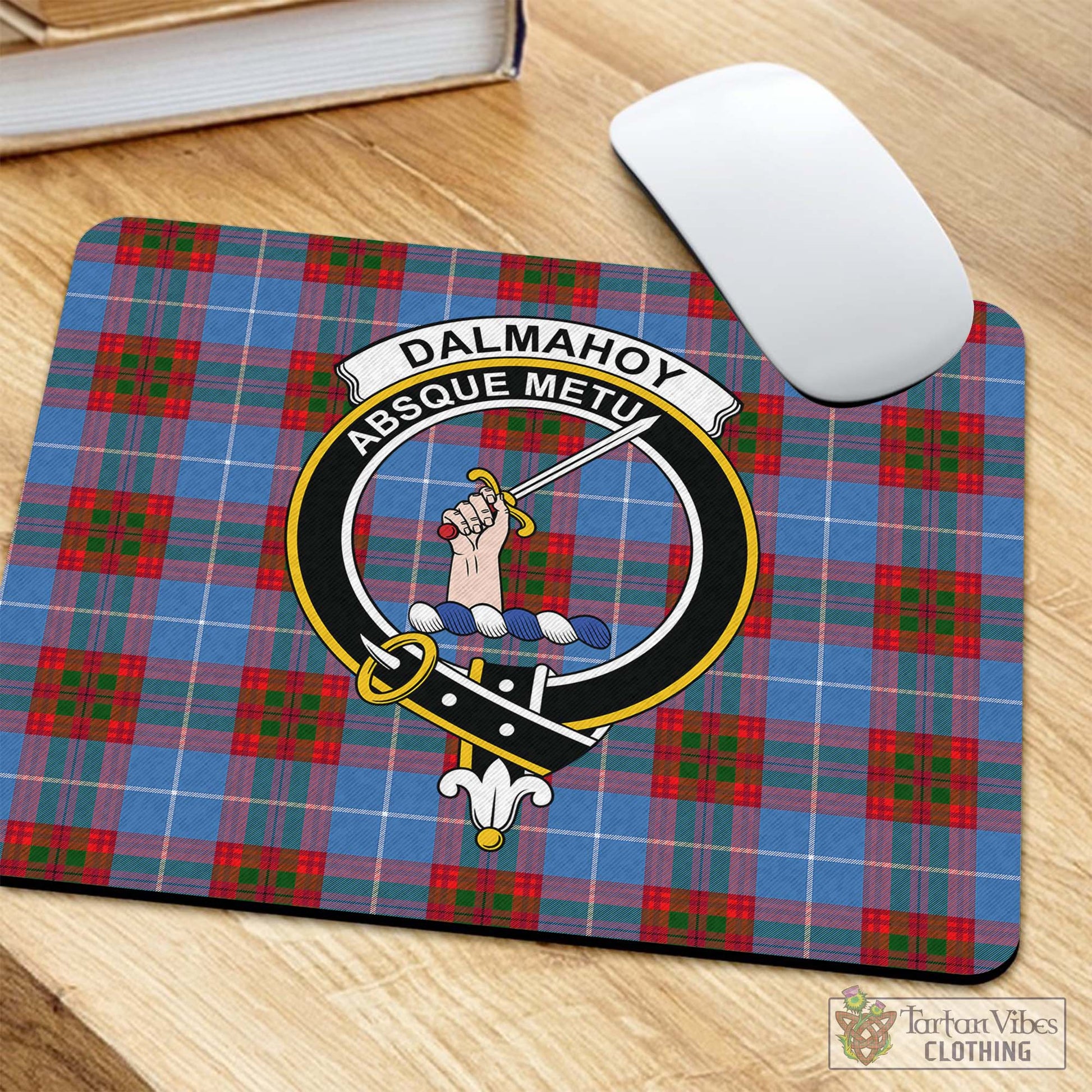 Tartan Vibes Clothing Dalmahoy Tartan Mouse Pad with Family Crest