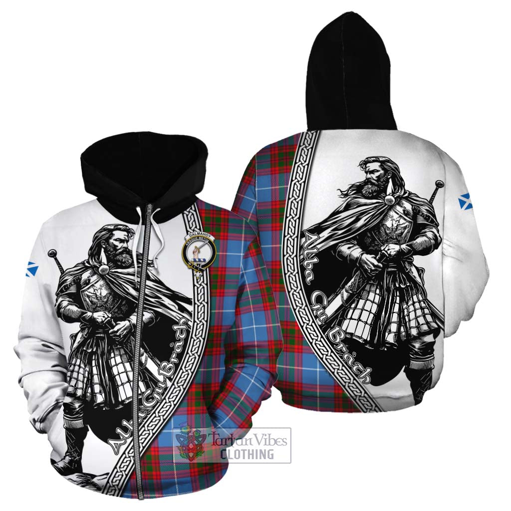 Tartan Vibes Clothing Dalmahoy Tartan Clan Crest Cotton Hoodie with Highlander Warrior Celtic Style