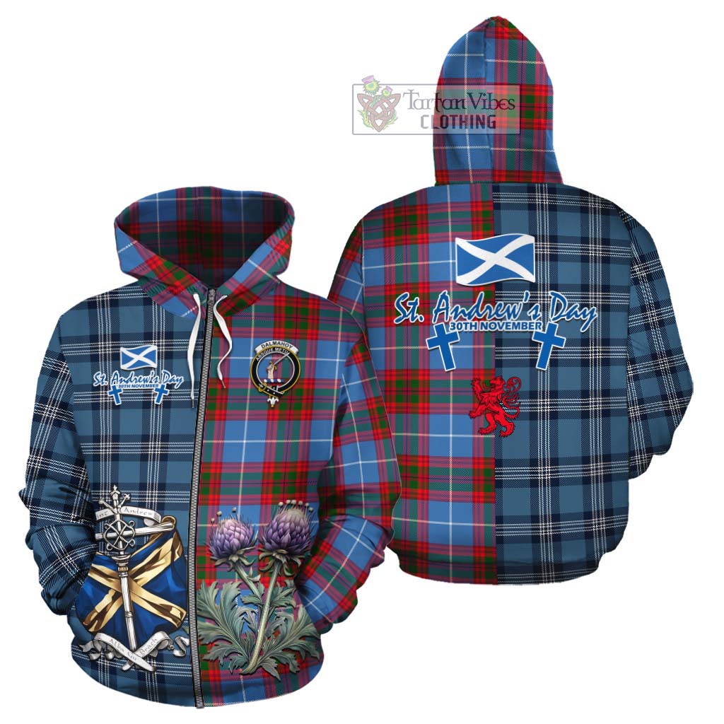 Tartan Vibes Clothing Dalmahoy Tartan Cotton Hoodie Happy St. Andrew's Day Half Tartan Style