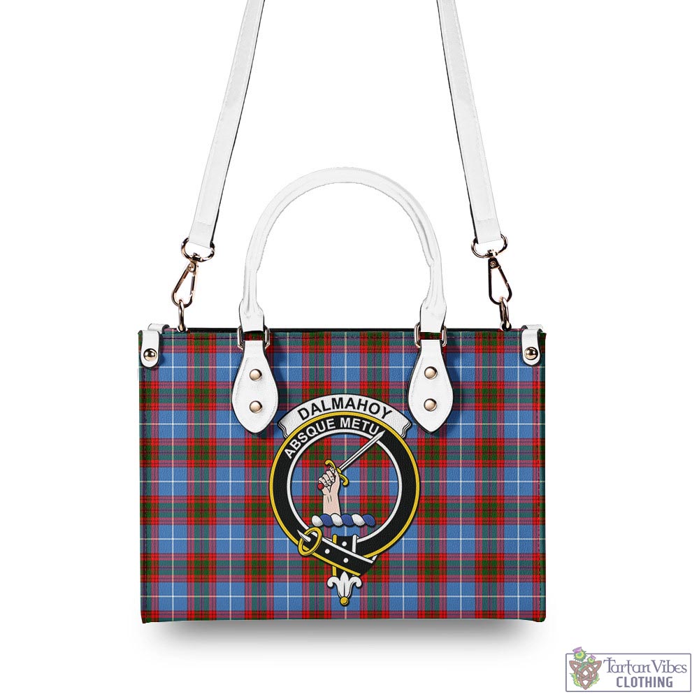 Tartan Vibes Clothing Dalmahoy Tartan Luxury Leather Handbags with Family Crest