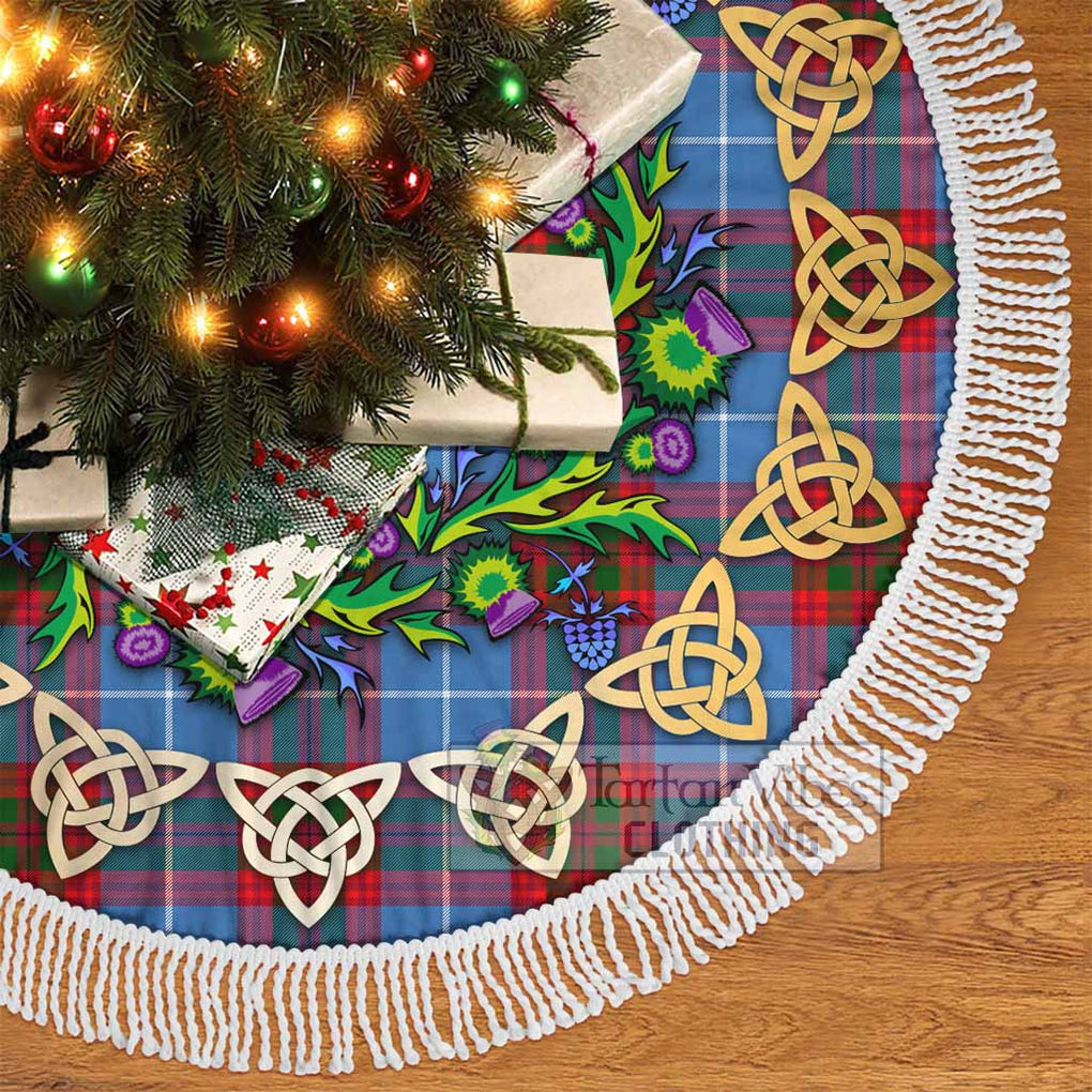 Tartan Vibes Clothing Dalmahoy Tartan Christmas Tree Skirt with Thistle Celtic Knot Style