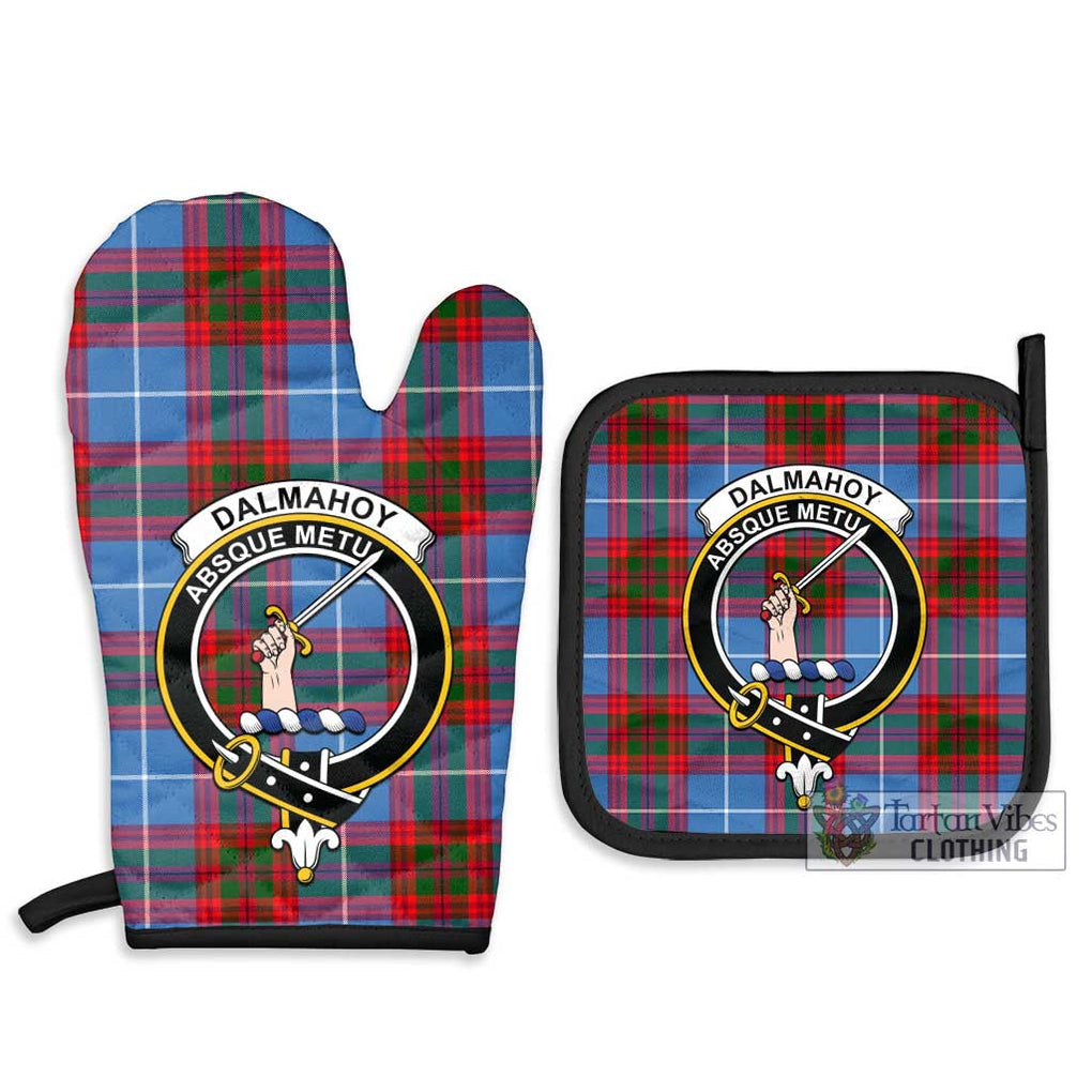 Dalmahoy Tartan Combo Oven Mitt & Pot-Holder with Family Crest Combo 1 Oven Mitt & 2 Pot-Holder Black - Tartan Vibes Clothing