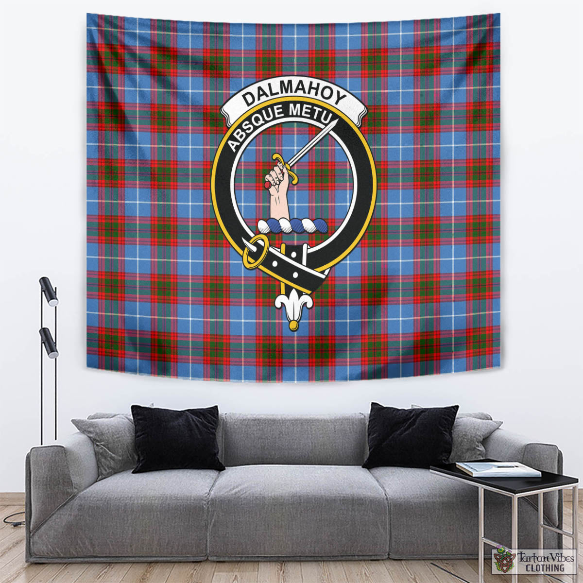 Tartan Vibes Clothing Dalmahoy Tartan Tapestry Wall Hanging and Home Decor for Room with Family Crest