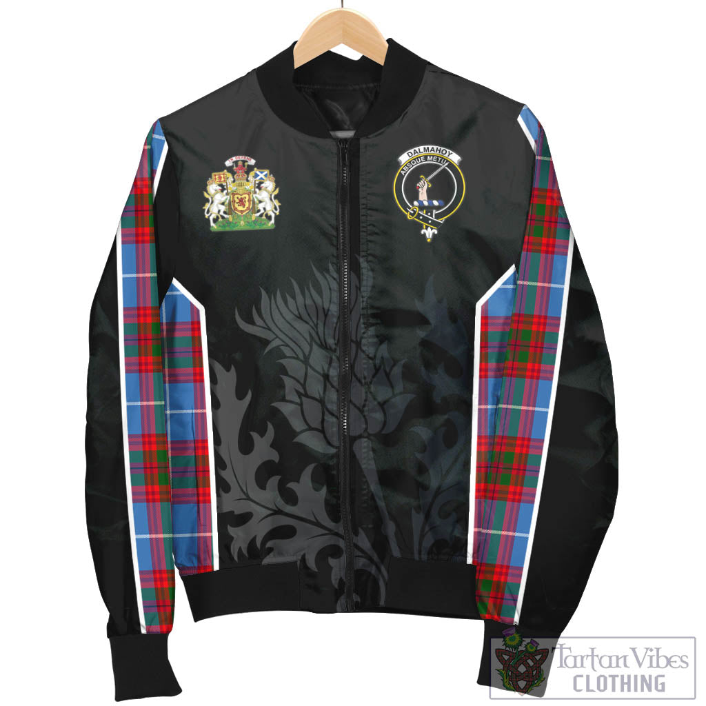 Tartan Vibes Clothing Dalmahoy Tartan Bomber Jacket with Family Crest and Scottish Thistle Vibes Sport Style