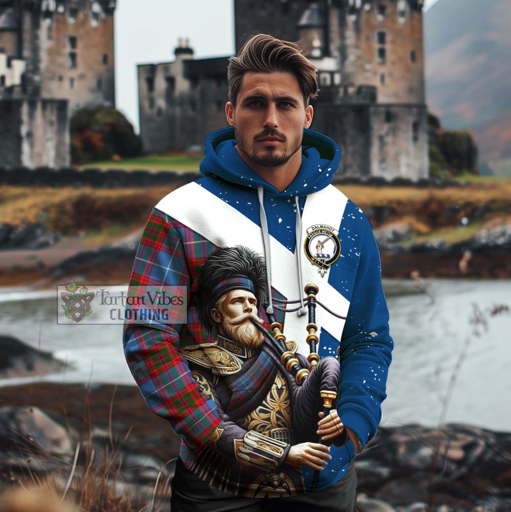 Tartan Vibes Clothing Dalmahoy Tartan Cotton Hoodie with Family Crest Scottish Bagpiper Vibes