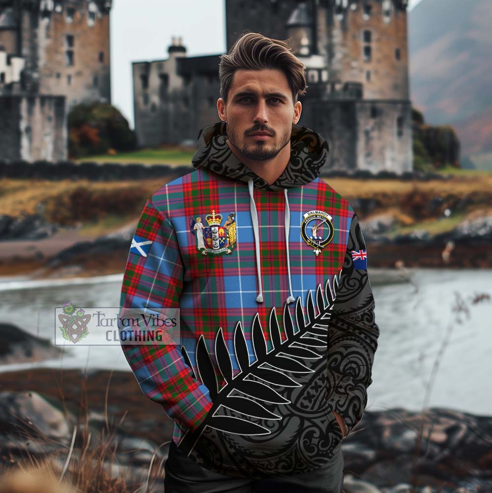 Tartan Vibes Clothing Dalmahoy Crest Tartan Cotton Hoodie with New Zealand Silver Fern Half Style