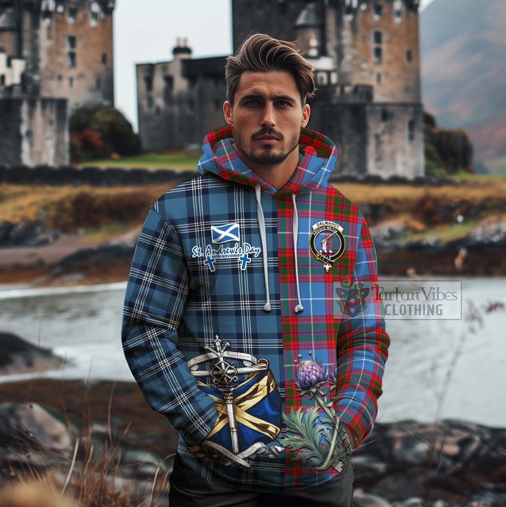 Tartan Vibes Clothing Dalmahoy Tartan Cotton Hoodie Happy St. Andrew's Day Half Tartan Style