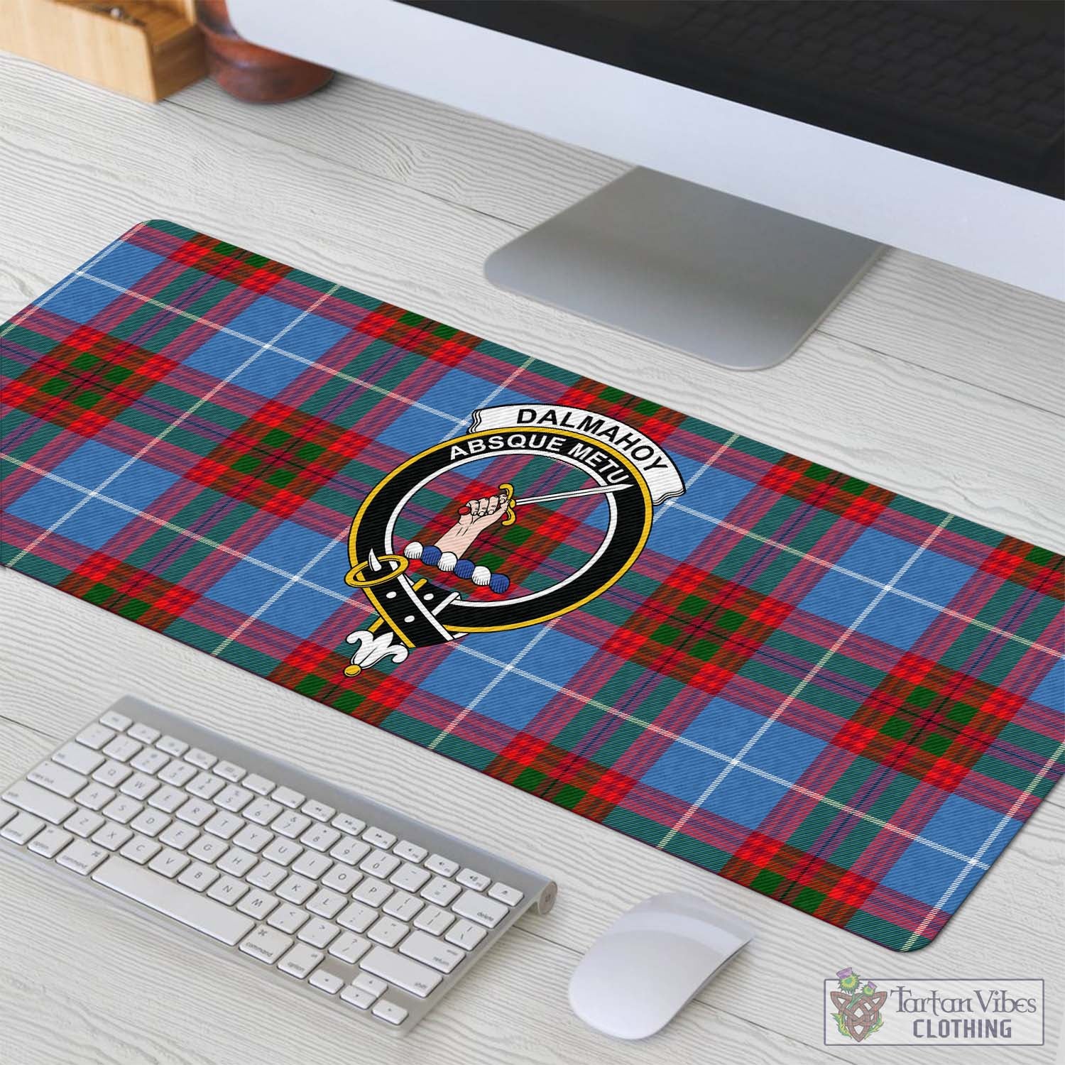 Tartan Vibes Clothing Dalmahoy Tartan Mouse Pad with Family Crest