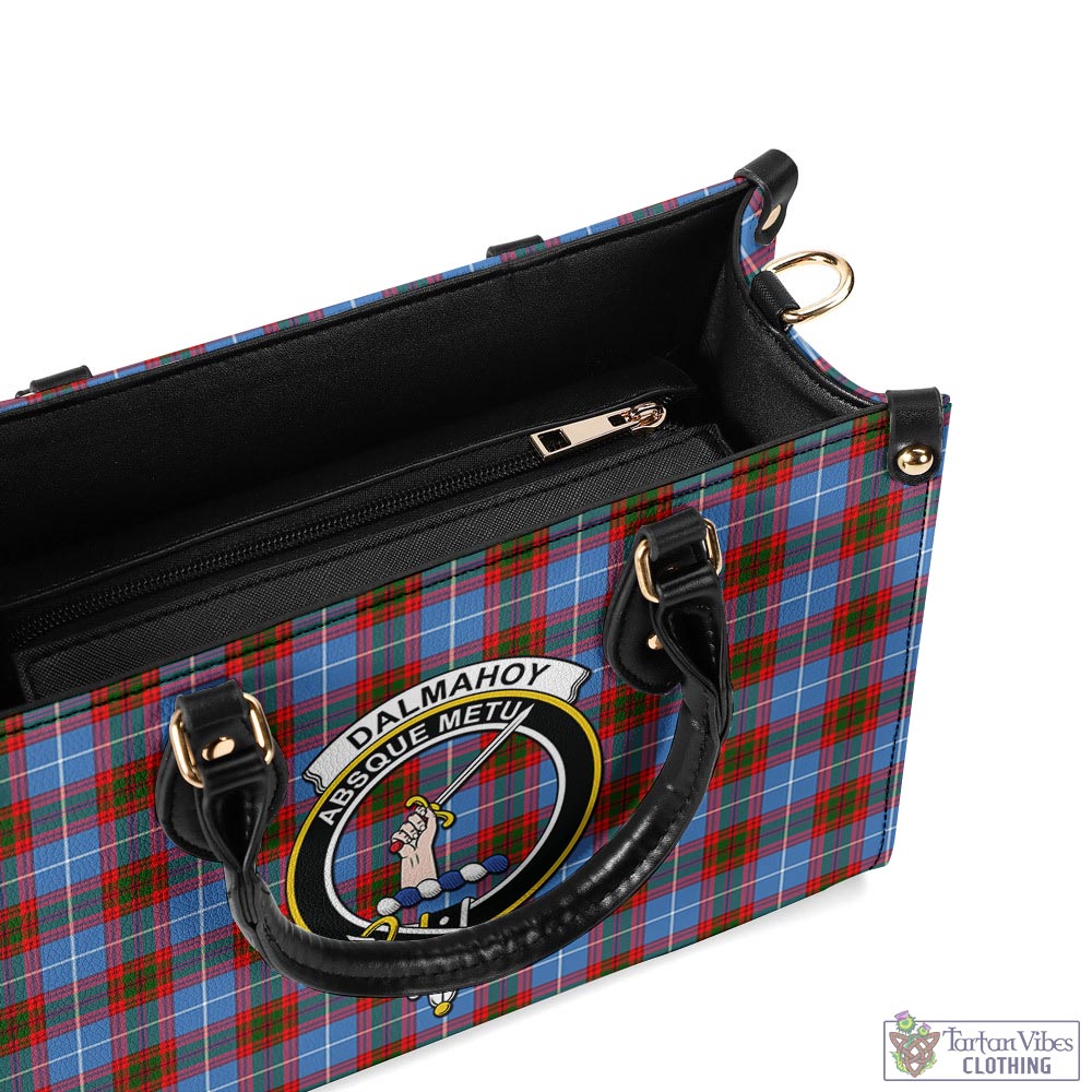 Tartan Vibes Clothing Dalmahoy Tartan Luxury Leather Handbags with Family Crest