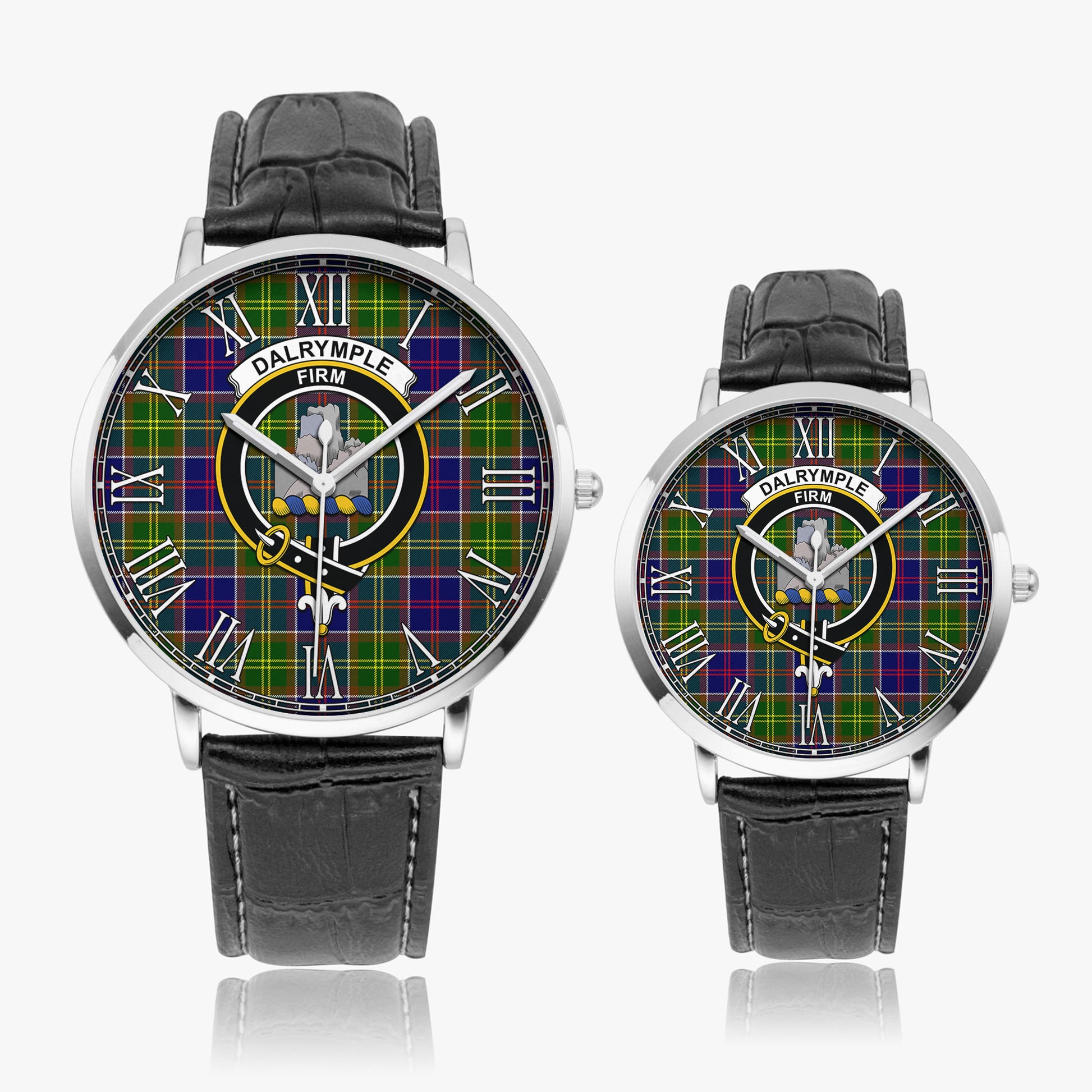 Dalrymple Tartan Family Crest Leather Strap Quartz Watch - Tartanvibesclothing