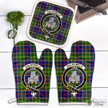 Dalrymple Tartan Combo Oven Mitt & Pot-Holder with Family Crest White - Tartan Vibes Clothing