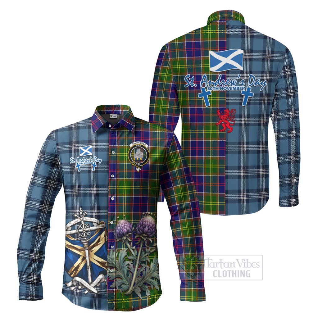 Tartan Vibes Clothing Dalrymple Tartan Long Sleeve Button Shirt Happy St. Andrew's Day Half Tartan Style