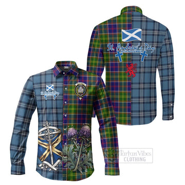 Dalrymple Tartan Long Sleeve Button Shirt Happy St. Andrew's Day Half Tartan Style