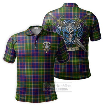 Dalrymple Tartan Polo Shirt with Family Crest Celtic Skull Style