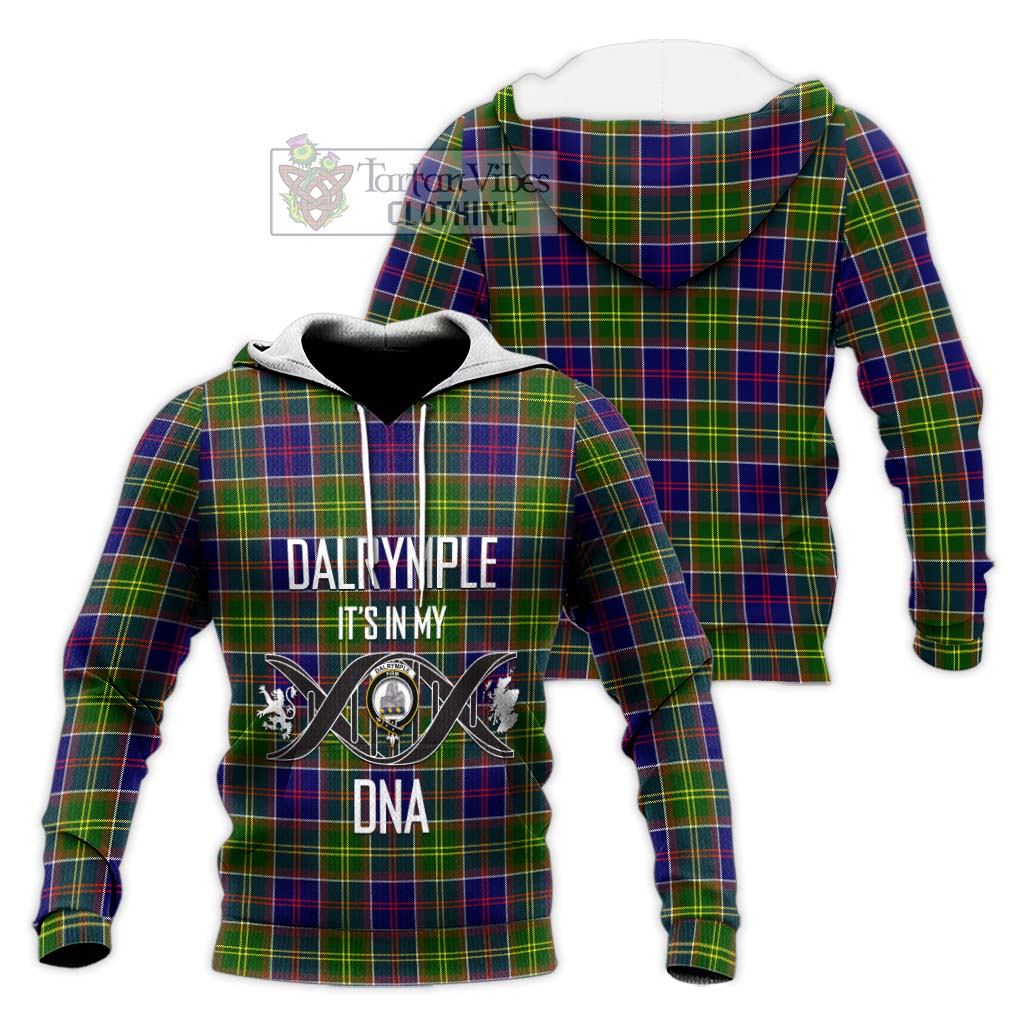 Tartan Vibes Clothing Dalrymple Tartan Knitted Hoodie with Family Crest DNA In Me Style