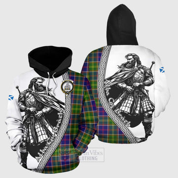 Dalrymple Tartan Clan Crest Hoodie with Highlander Warrior Celtic Style