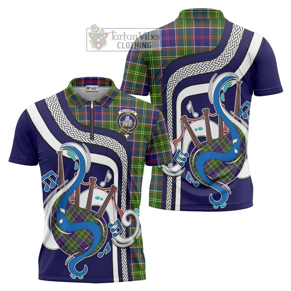 Dalrymple Tartan Zipper Polo Shirt with Epic Bagpipe Style Unisex - Tartanvibesclothing Shop