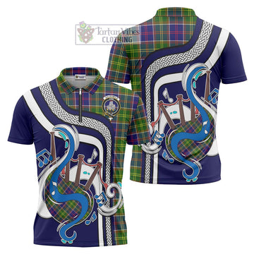 Dalrymple Tartan Zipper Polo Shirt with Epic Bagpipe Style