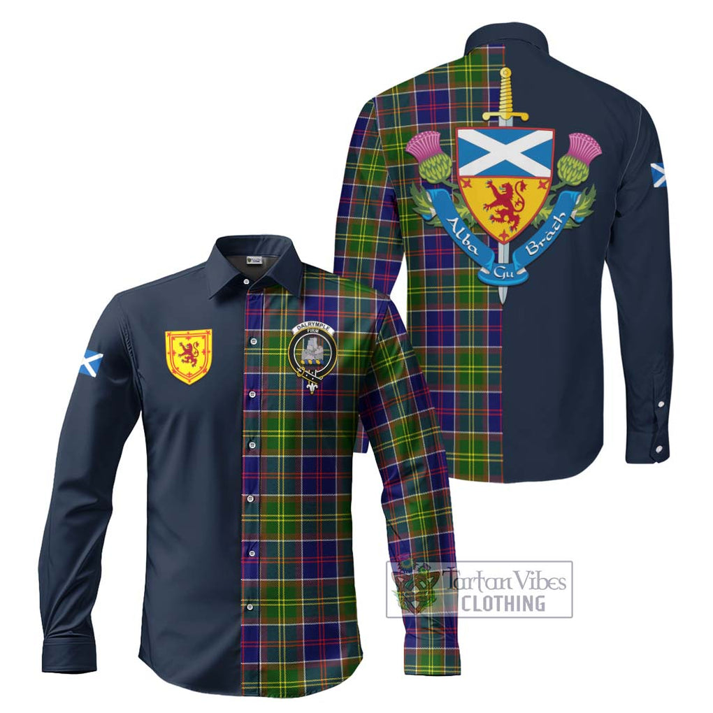 Tartan Vibes Clothing Dalrymple Tartan Long Sleeve Button Shirt with Scottish Lion Royal Arm Half Style