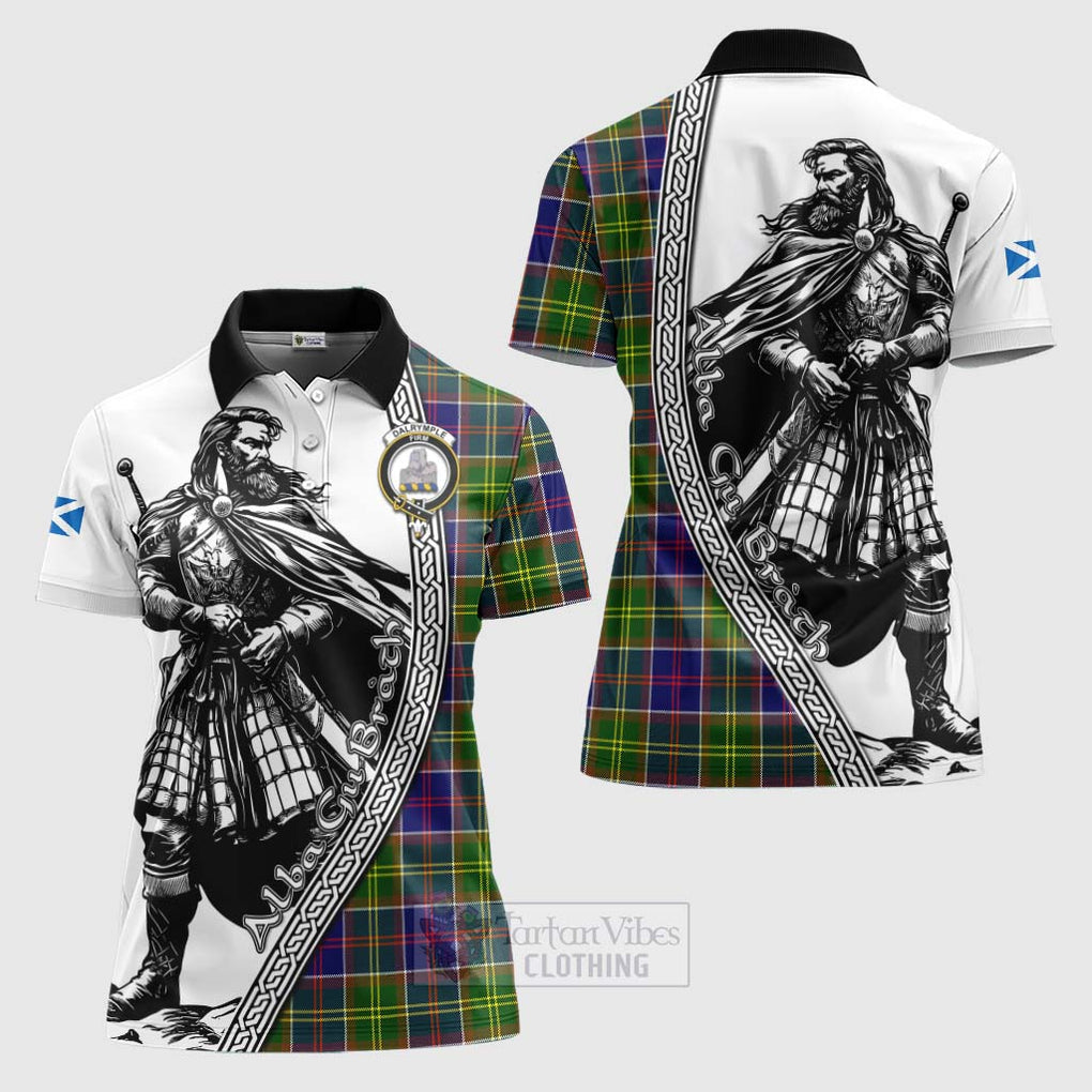 Tartan Vibes Clothing Dalrymple Tartan Clan Crest Women's Polo Shirt with Highlander Warrior Celtic Style