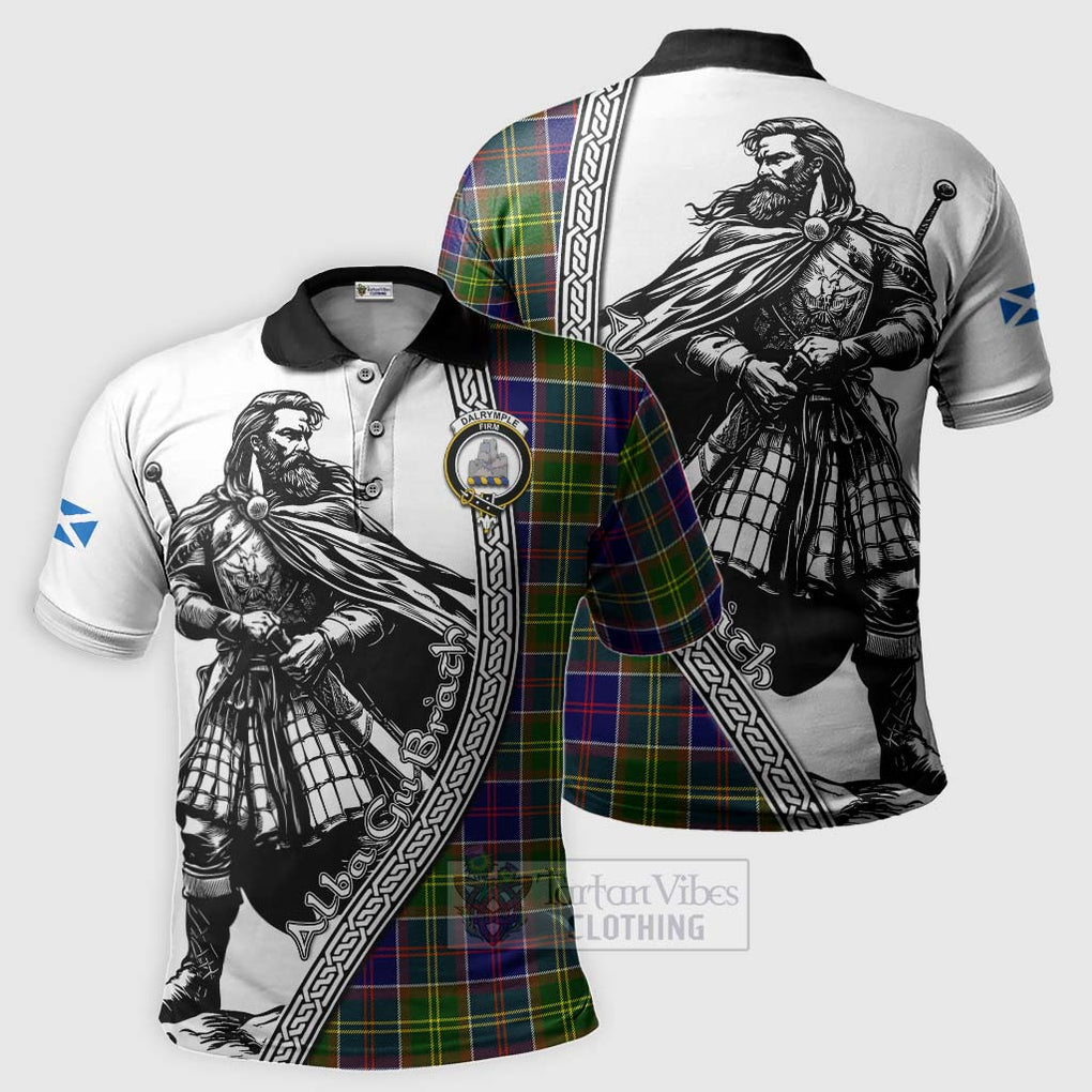 Tartan Vibes Clothing Dalrymple Tartan Clan Crest Polo Shirt with Highlander Warrior Celtic Style