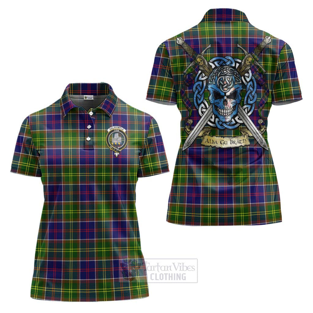 Tartan Vibes Clothing Dalrymple Tartan Women's Polo Shirt with Family Crest Celtic Skull Style