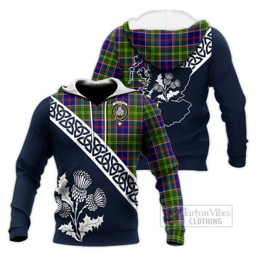 Dalrymple Tartan Knitted Hoodie Featuring Thistle and Scotland Map