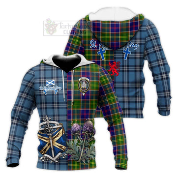 Dalrymple Tartan Knitted Hoodie Happy St. Andrew's Day Half Tartan Style