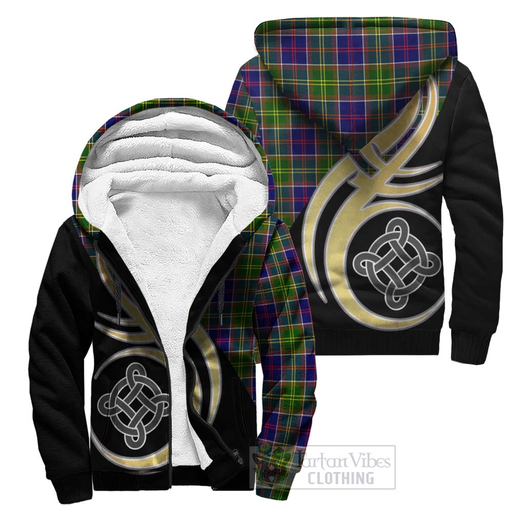 Dalrymple Tartan Sherpa Hoodie with Family Crest and Celtic Symbol Style Unisex S - Tartan Vibes Clothing