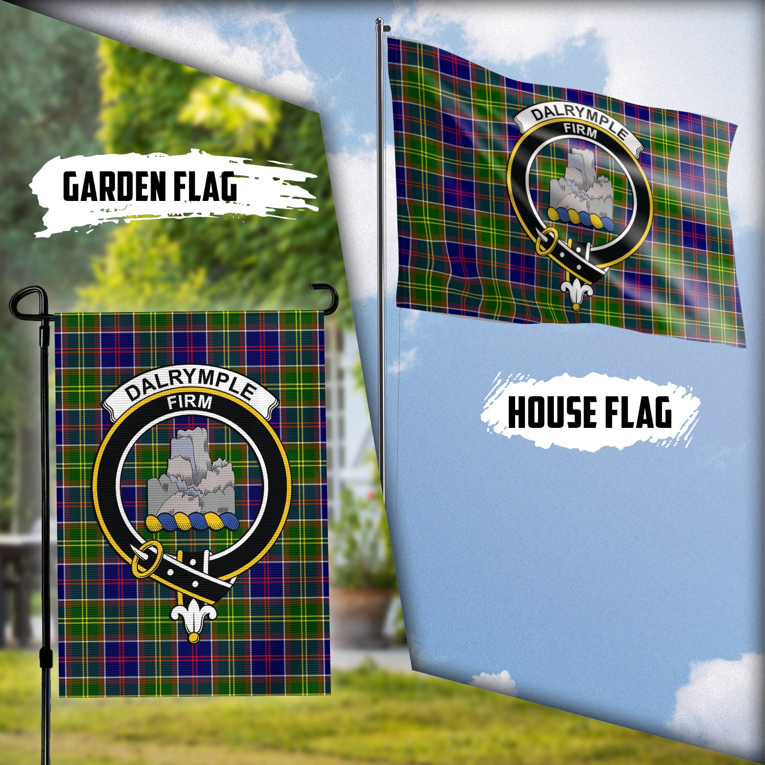 Dalrymple Tartan Flag with Family Crest Garden Flag (Vertical) - Tartan Vibes Clothing