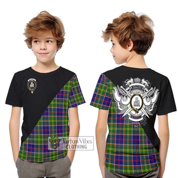 Dalrymple Tartan Kid T-Shirt with Family Crest and Military Logo Style