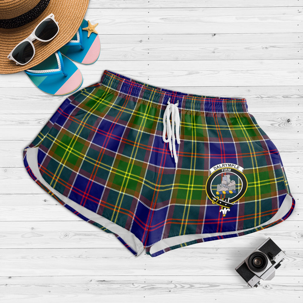 dalrymple-tartan-womens-shorts-with-family-crest