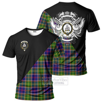 Dalrymple Tartan T-Shirt with Family Crest and Military Logo Style