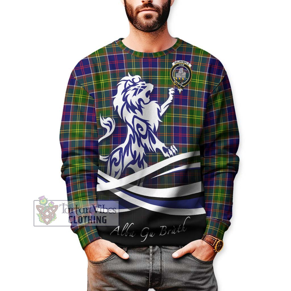 Dalrymple Tartan Sweatshirt with Alba Gu Brath Regal Lion Emblem Unisex - Tartanvibesclothing Shop