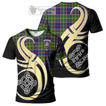 Dalrymple Tartan T-Shirt with Family Crest and Celtic Symbol Style