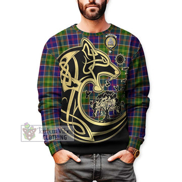 Dalrymple Tartan Sweatshirt with Family Crest Celtic Wolf Style