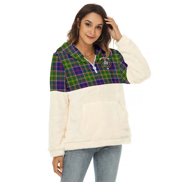 Dalrymple Tartan Women's Borg Fleece Hoodie With Half Zip with Family Crest