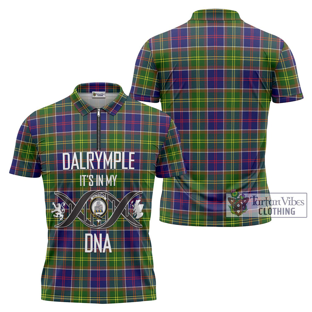 Dalrymple Tartan Zipper Polo Shirt with Family Crest DNA In Me Style Unisex - Tartanvibesclothing Shop