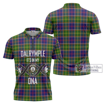 Dalrymple Tartan Zipper Polo Shirt with Family Crest DNA In Me Style