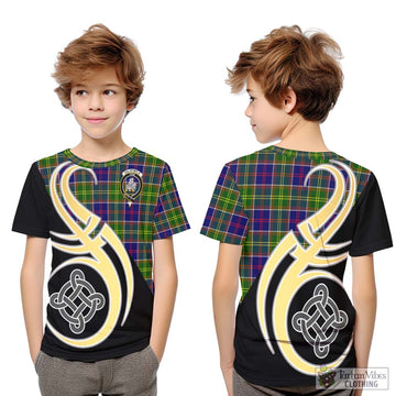 Dalrymple Tartan Kid T-Shirt with Family Crest and Celtic Symbol Style