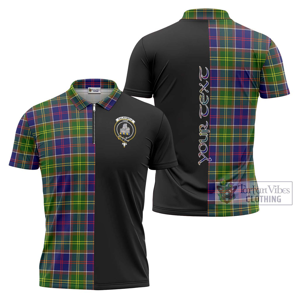 Dalrymple Tartan Zipper Polo Shirt with Family Crest and Half Of Me Style Unisex - Tartanvibesclothing Shop