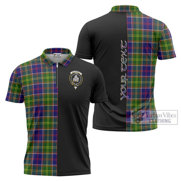 Dalrymple Tartan Zipper Polo Shirt with Family Crest and Half Of Me Style