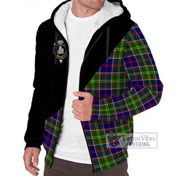 Dalrymple Tartan Sherpa Hoodie with Family Crest and Military Logo Style