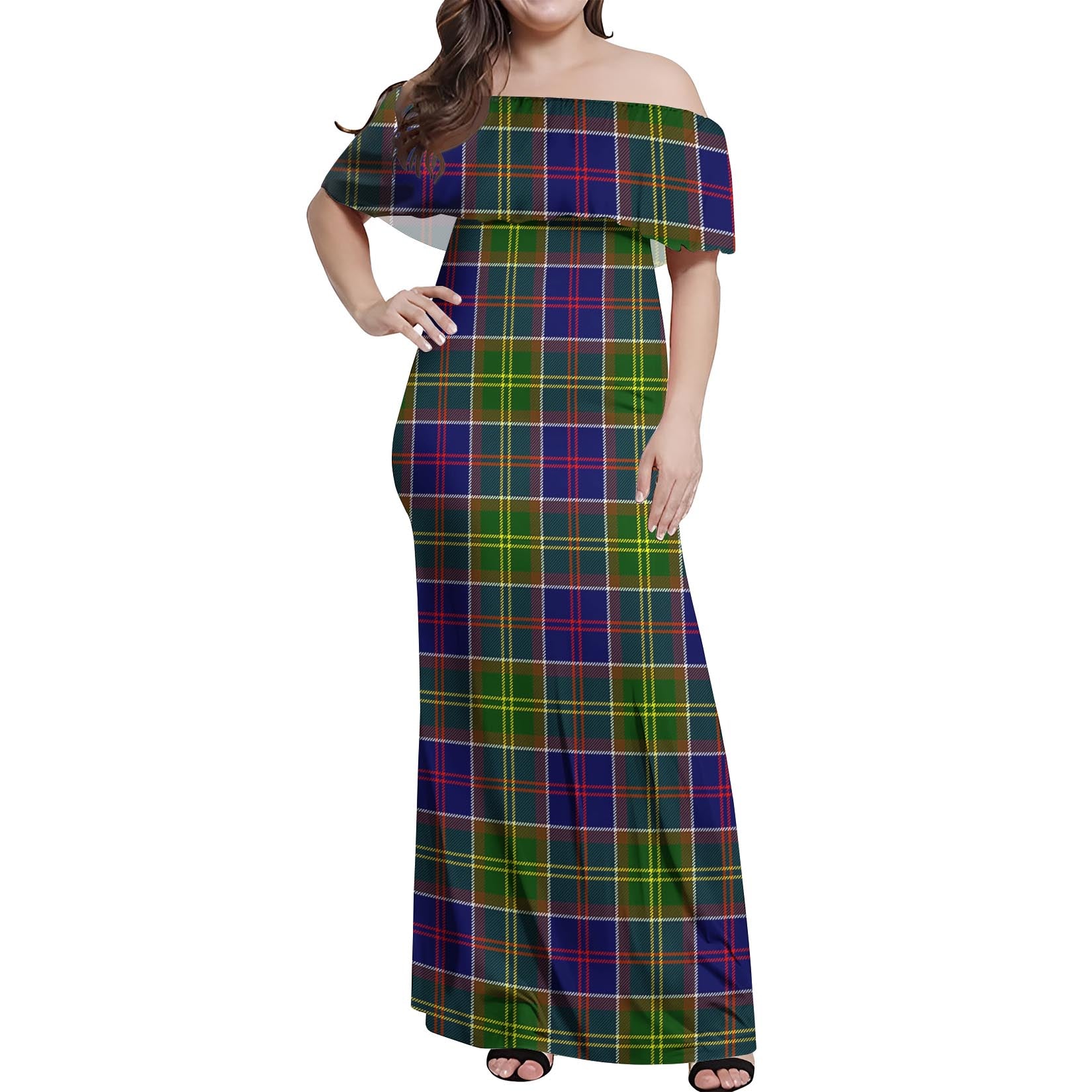 Dalrymple Tartan Off Shoulder Long Dress Women's Dress - Tartanvibesclothing