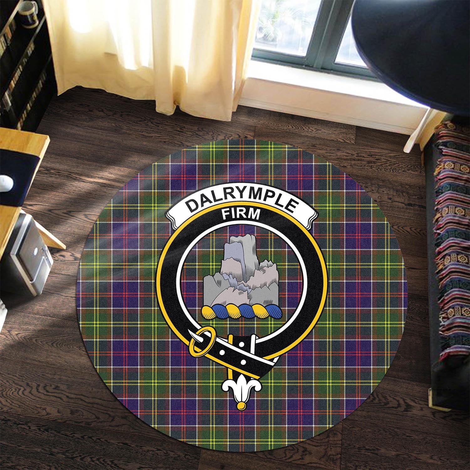 Dalrymple Tartan Round Rug with Family Crest - Tartanvibesclothing