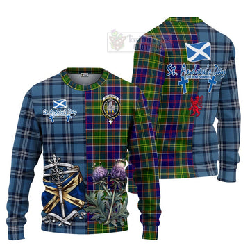 Dalrymple Tartan Knitted Sweater Happy St. Andrew's Day Half Tartan Style Unisex - Tartan Vibes Clothing
