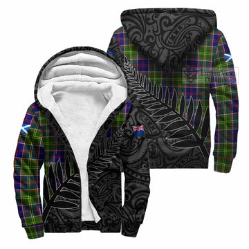 Dalrymple Crest Tartan Sherpa Hoodie with New Zealand Silver Fern Half Style Unisex S - Tartan Vibes Clothing