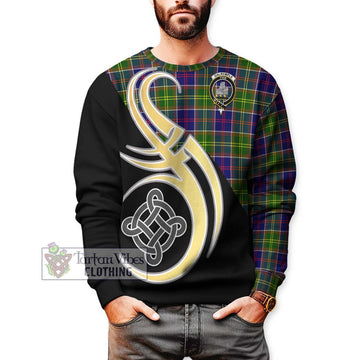 Dalrymple Tartan Sweatshirt with Family Crest and Celtic Symbol Style